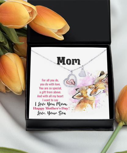 To My Mom Necklace, I Love You Mom, Happy Mother's Day, Gift To Mom From Son - .925 Sterling Silver Baby Feet Necklace With Message Card