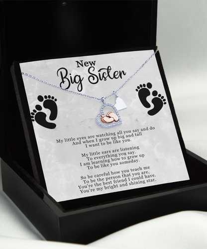 Big Sister Gift From New Baby, New Big Sister, I Want To Be Like You - .925 Sterling Silver Baby Feet Necklace With Message Card