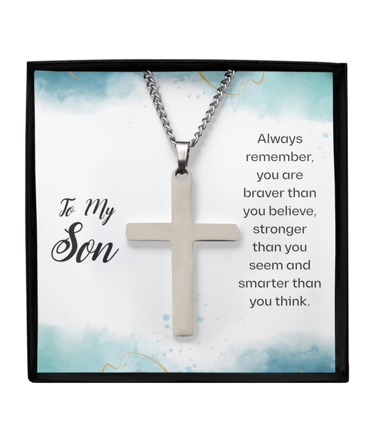 To My Son Silver Cross Necklace, Message Card Gift For Son, Mother Son Gifts, Religious Gifts For Son, Son 21st Birthday, Inspirational Message From Father