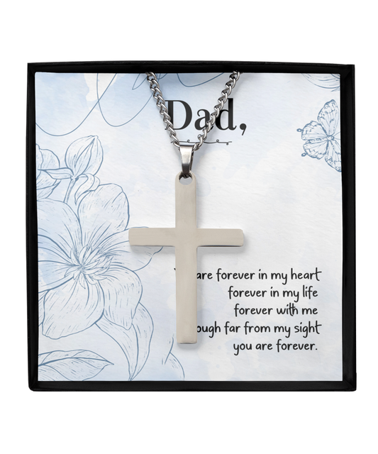 To My Dad Love You Forever, Silver Cross Necklace For Dad, Gift For Fathers Day, Gift From Daughter To Dad, Message Card For Dad