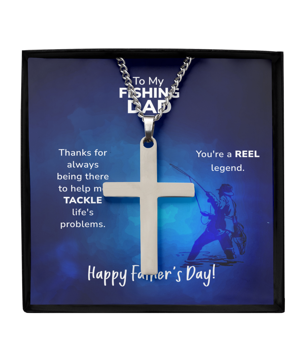 Silver Cross Necklace To My Fishing Dad, Reel Legend Dad, Father's Day Gift Ideas, Best Dad Ever, Gift For Dad From Daughter