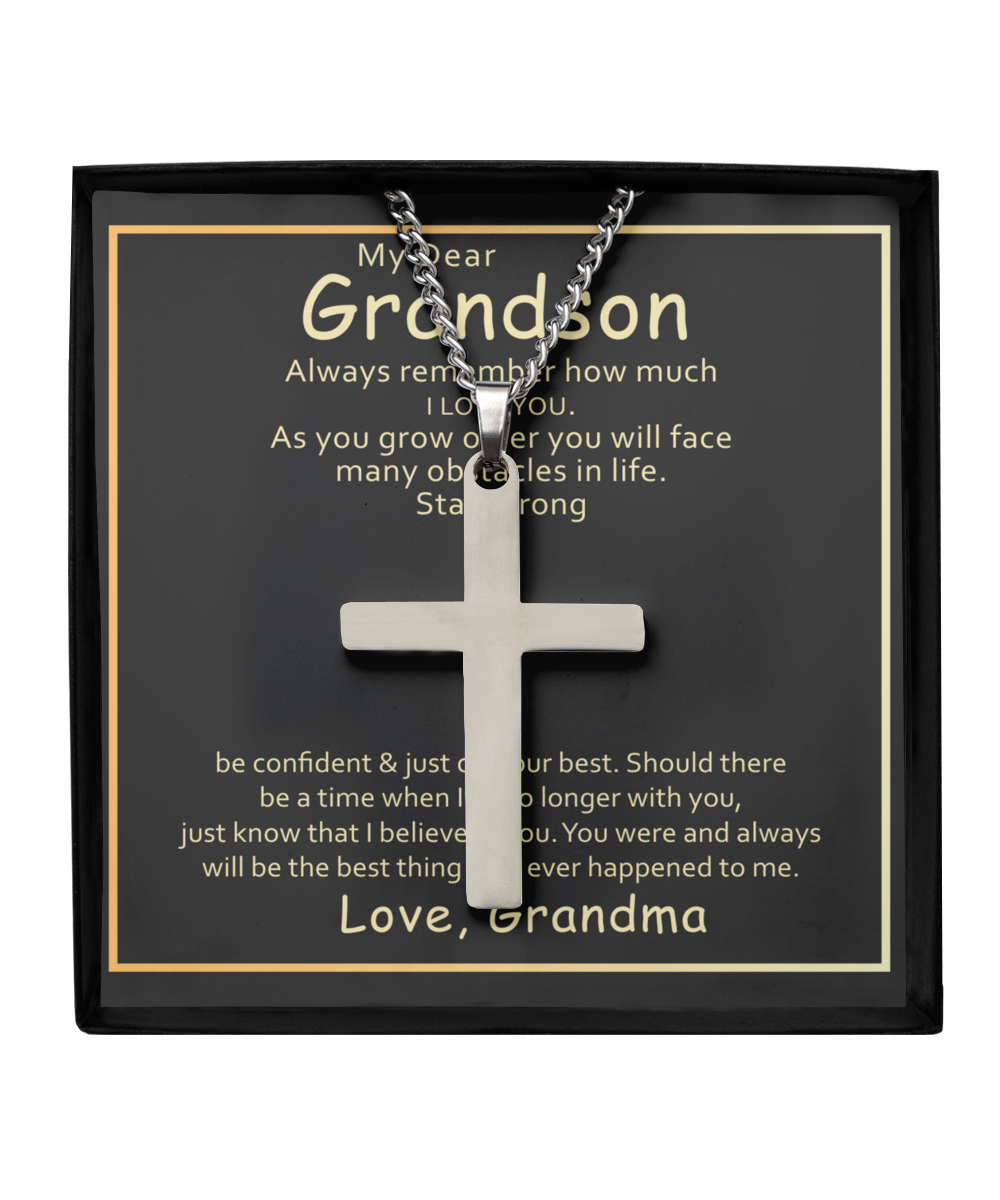 Grandson Silver Cross Necklace From Grandma, I Love You My Grandson, Grandson Gift, Grandma Gift For Grandson, My Dear Grandson