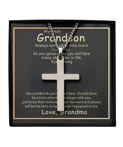 Grandson Silver Cross Necklace From Grandma, I Love You My Grandson, Grandson Gift, Grandma Gift For Grandson, My Dear Grandson