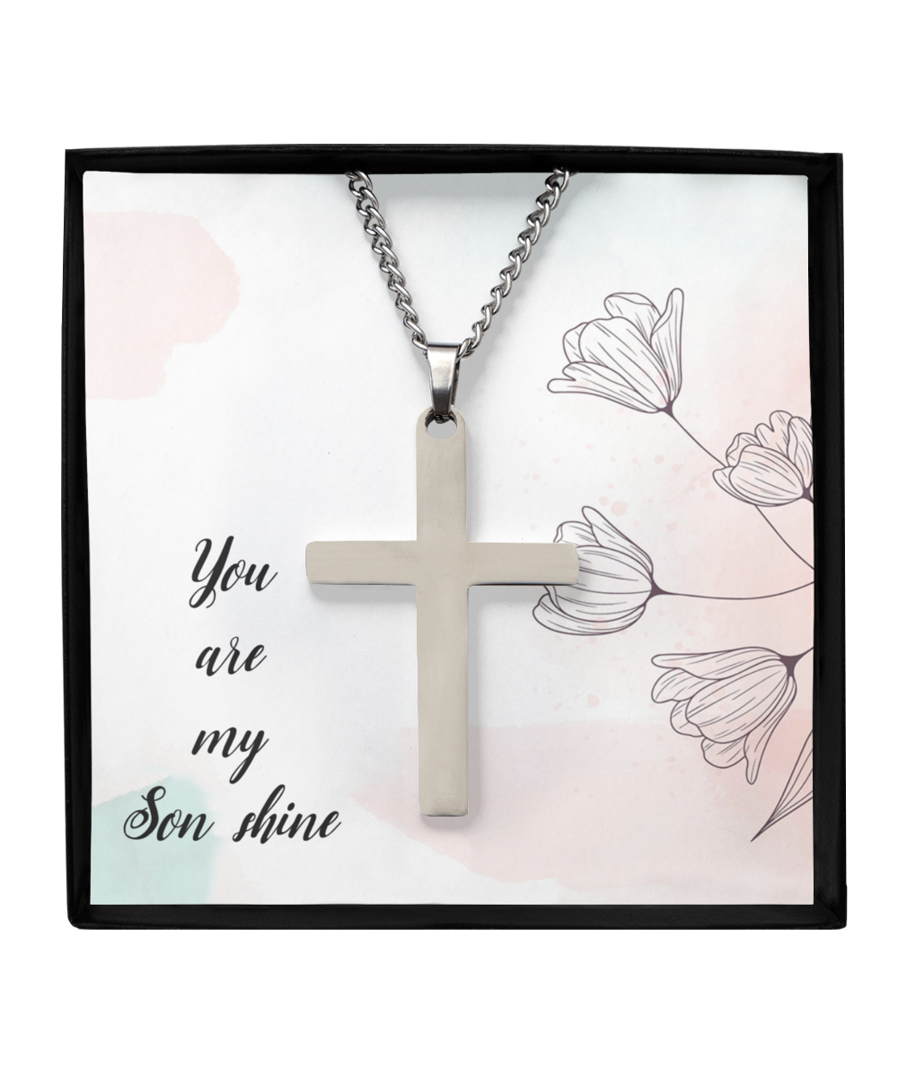 To My Son Shine, Silver Cross Necklace For Son, Gift for Son From Mom, Birthday Gift Son, Mother and Son, From Dad To Son