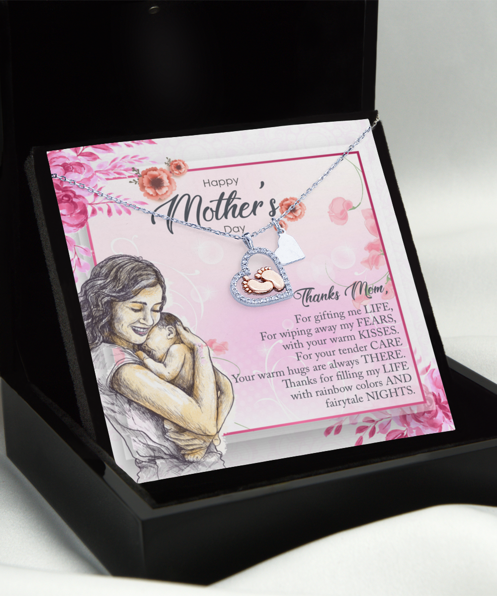 Happy Mother's Day, Thank You Mom, Gift For Mother, Gift With Love To My Mother  - .925 Sterling Silver Baby Feet Necklace With Message Card