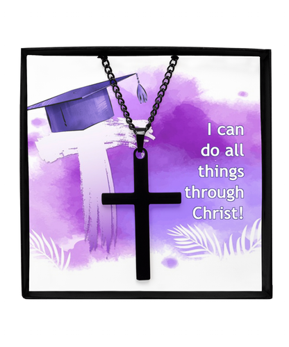 I Can Do All Things Through Christ Graduation Gift, Black Cross Necklace For Son, Bible Verse Gift, Philippians 4:13, Christian Jewelry Gift