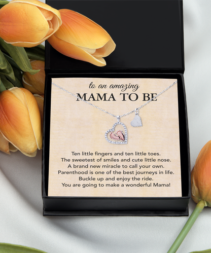 Soon To Be Mom, First Time Mama To Be, You Are A Wonderful Mama - .925 Sterling Silver Baby Feet Necklace With Amazing Message Card