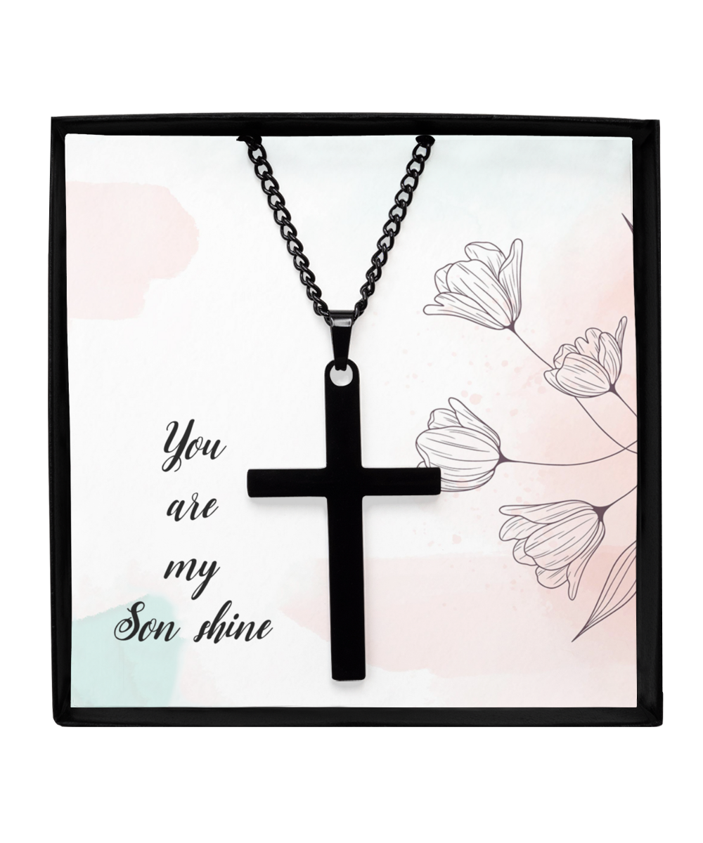 To My Son Shine, Black Cross Necklace For Son, Gift for Son From Mom, Birthday Gift Son, Mother and Son, From Dad To Son