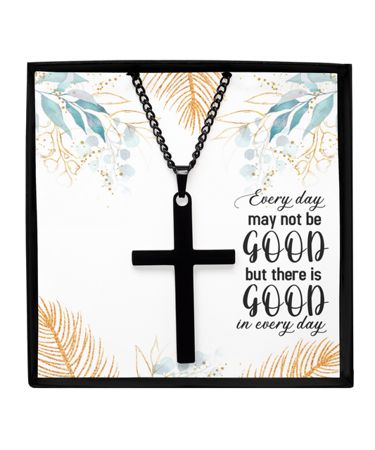 Everyday Jewelry, Black Cross Necklace, Inspirational Gift, Positive Message Jewelry Card, Reminder Gift For Son