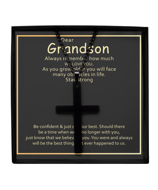 To Our Dear Grandson, Grandson Black Cross Necklace From Grandparents, Grandparents Jewelry Gift To Grandson, We Believe In You Grandson