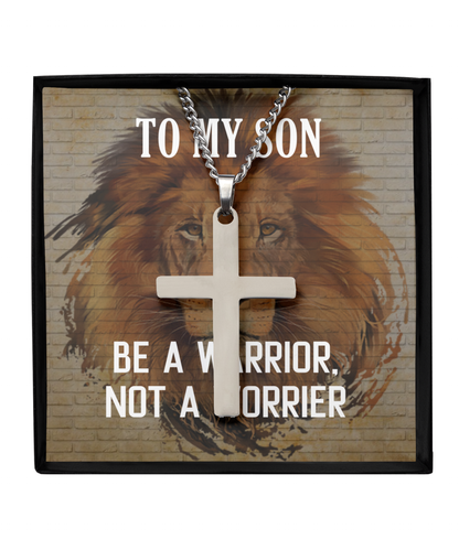 Silver Cross Necklace Gift For Son, To My Warrior Son, Father Son Gift, Gift for Son from Mother, Son 21st Birthday, Message Card Necklace