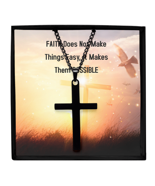 Christian Gifts For Men, Black Cross Necklace For Him, Faith Gifts, Gift For Her, Encouragement Jewelry Message Card, Bible Verse Gift