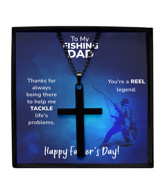 Black Cross Necklace To My Fishing Dad, Reel Legend Dad, Father's Day Gift Ideas, Best Dad Ever, Gift For Dad From Daughter