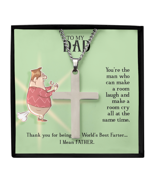 To My Dad, Silver Cross Necklace For Dad, World's Best Farter Dad, Father's Dad Gift From Daughter, Best Dad In The World