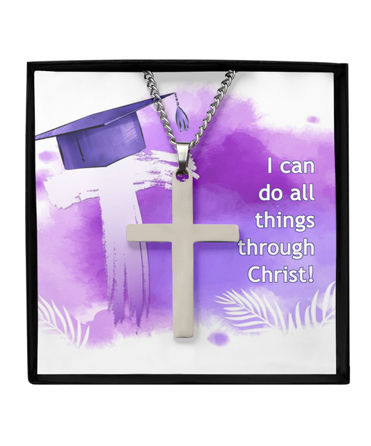 I Can Do All Things Through Christ Graduation Gift, Silver Cross Necklace For Son, Bible Verse Gift, Philippians 4:13, Christian Jewelry Gift