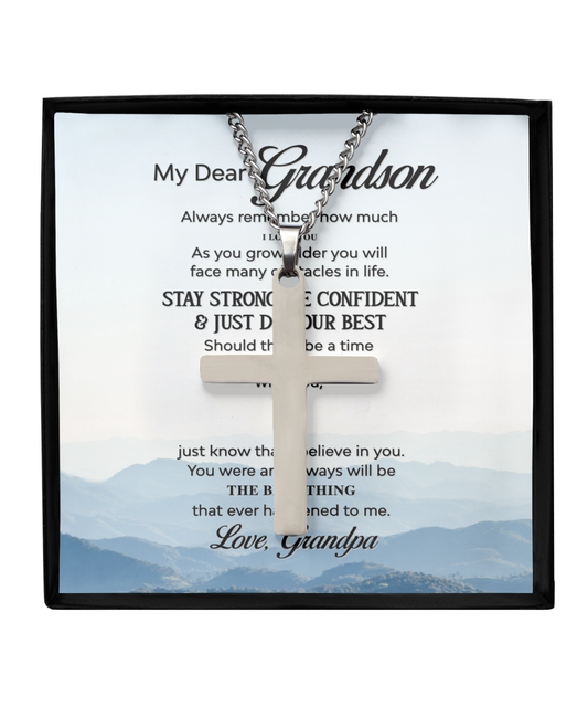 Grandpa Gift For Grandson, Grandson Silver Cross Necklace From Grandpa, My Dear Grandson, Grandson Gift, I Love You My Grandson