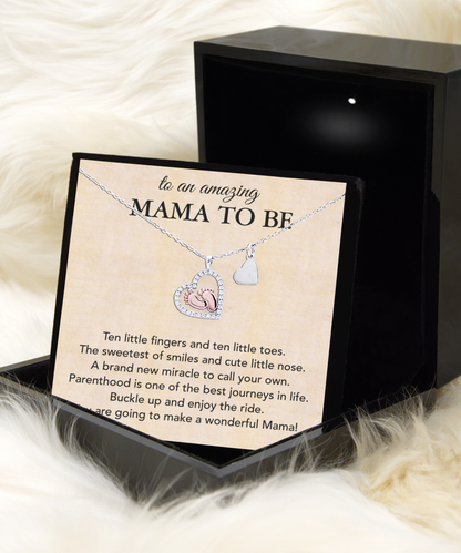 Soon To Be Mom, First Time Mama To Be, You Are A Wonderful Mama - .925 Sterling Silver Baby Feet Necklace With Amazing Message Card