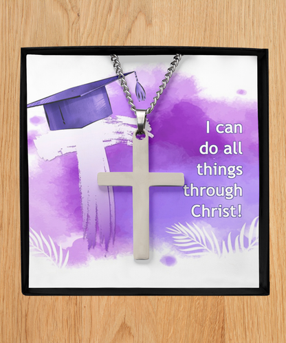 I Can Do All Things Through Christ Graduation Gift, Silver Cross Necklace For Son, Bible Verse Gift, Philippians 4:13, Christian Jewelry Gift