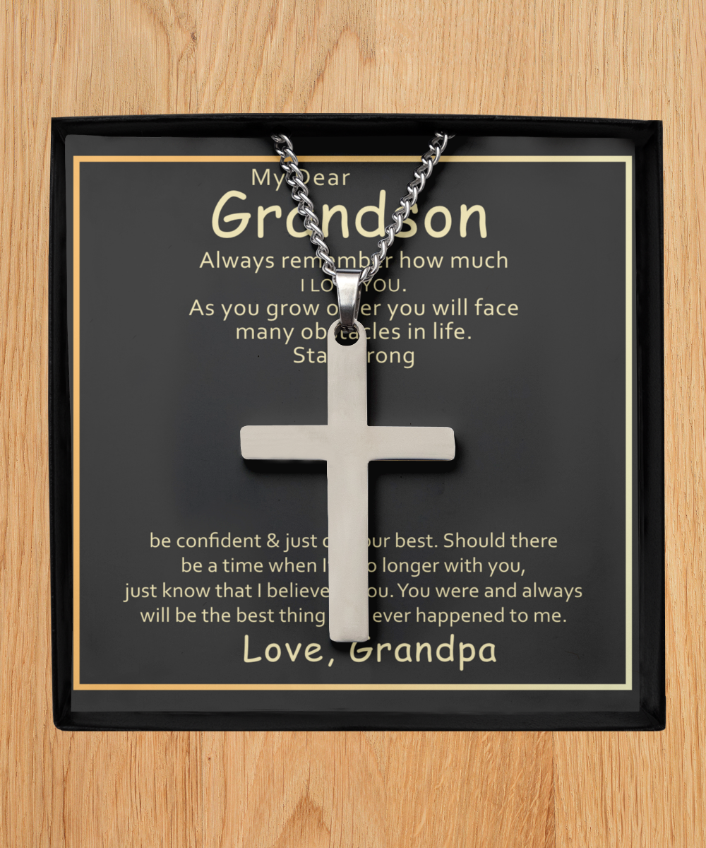 Grandson Silver Cross Necklace From Grandpa, I Love You My Grandson, Grandson Gift, Grandpa Gift For Grandson, My Dear Grandson