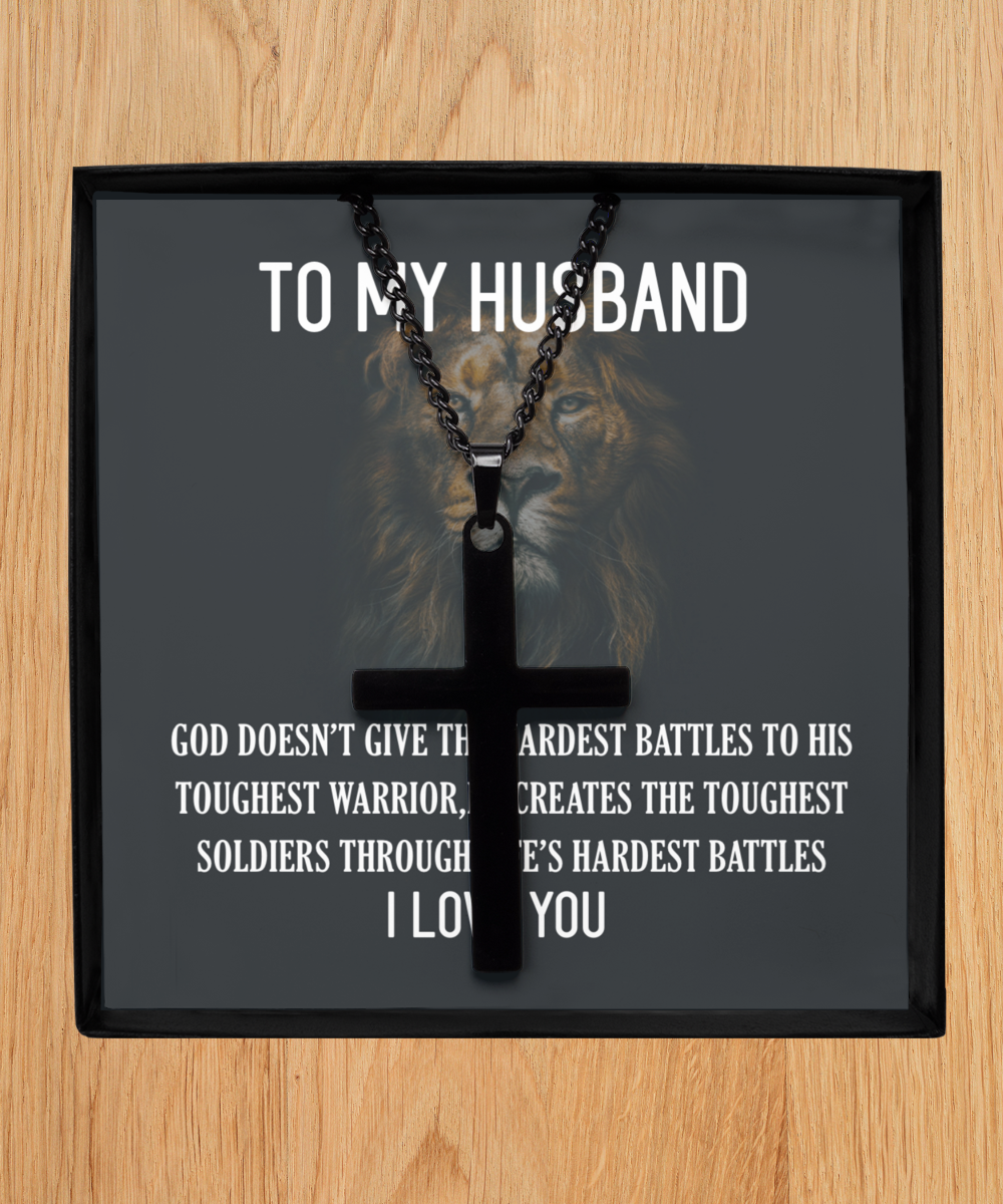 To My Husband, Black Cross Necklace To Husband, Father's Day Gift To Husband, Christmas Gift For Husband, Faith Gift To Husband