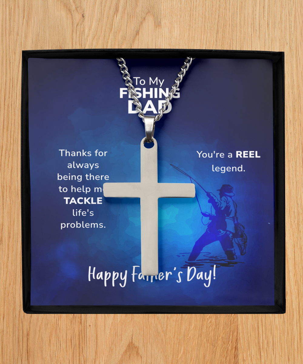 Silver Cross Necklace To My Fishing Dad, Reel Legend Dad, Father's Day Gift Ideas, Best Dad Ever, Gift For Dad From Daughter