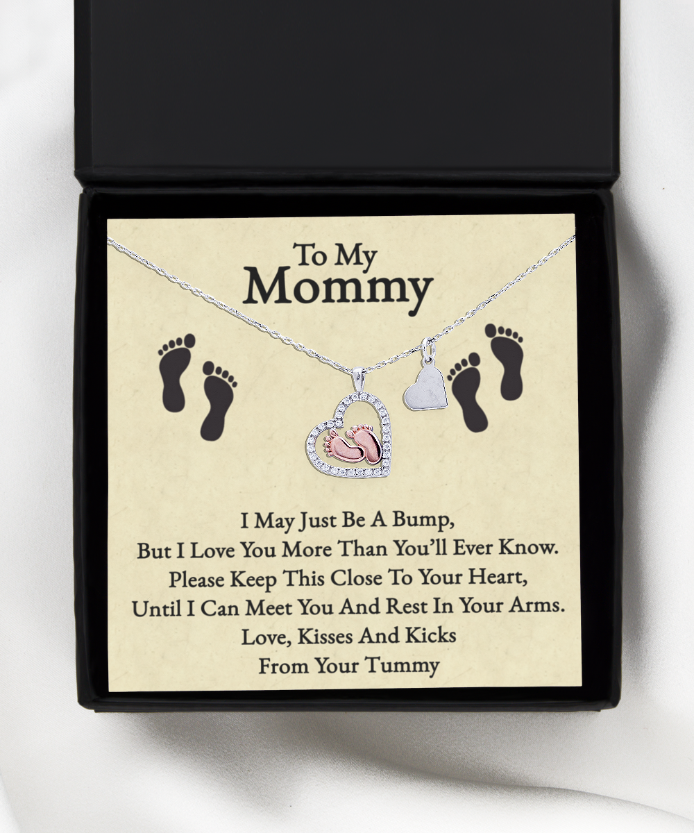 Mommy To Be Gift, Soon To Be Mommy, Pregnancy Gift, I Love You Mommy - .925 Sterling Silver Baby Feet Necklace With Heartwarming Message Card