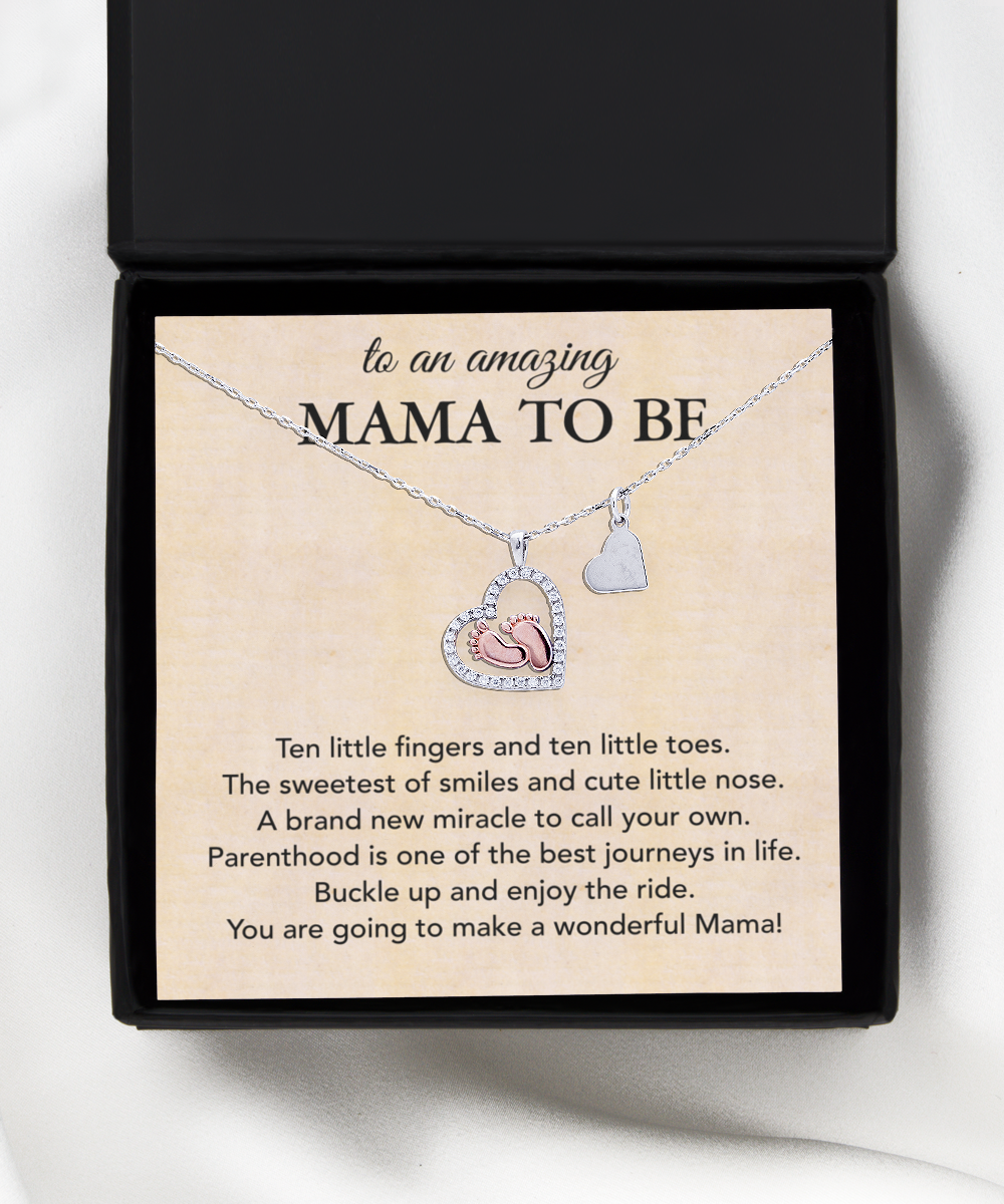 Soon To Be Mom, First Time Mama To Be, You Are A Wonderful Mama - .925 Sterling Silver Baby Feet Necklace With Amazing Message Card