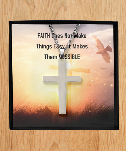 Christian Gifts For Men, Silver Cross Necklace For Him, Faith Gifts, Gift For Her, Encouragement Jewelry Message Card, Bible Verse Gift