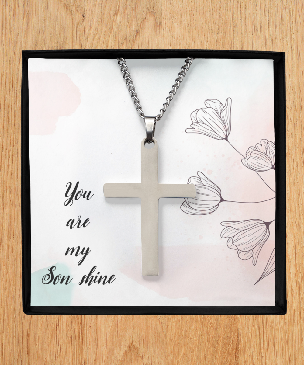 To My Son Shine, Silver Cross Necklace For Son, Gift for Son From Mom, Birthday Gift Son, Mother and Son, From Dad To Son