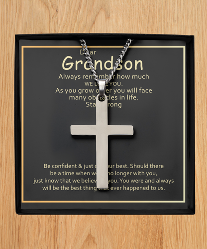 To Our Dear Grandson, Grandson Silver Cross Necklace From Grandparents, Grandparents Jewelry Gift To Grandson, We Believe In You Grandson