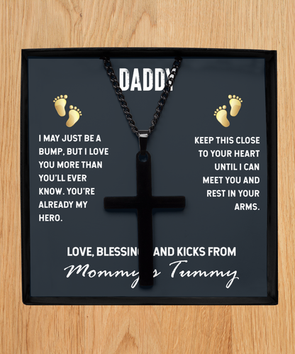 To My Daddy From Mommy's Tummy, Black Cross Necklace For Daddy, Father's Day Gift For New Daddy, First Time Daddy To Be