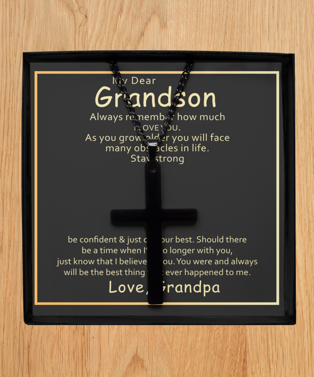 Grandson Black Cross Necklace From Grandpa, I Love You My Grandson, Grandson Gift, Grandpa Gift For Grandson, My Dear Grandson