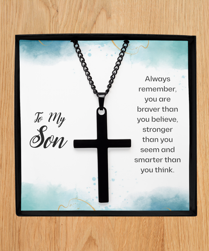 To My Son Black Cross Necklace, Message Card Gift For Son, Mother Son Gifts, Religious Gifts For Son, Son 21st Birthday, Inspirational Message From Father