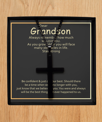 To Our Dear Grandson, Grandson Black Cross Necklace From Grandparents, Grandparents Jewelry Gift To Grandson, We Believe In You Grandson