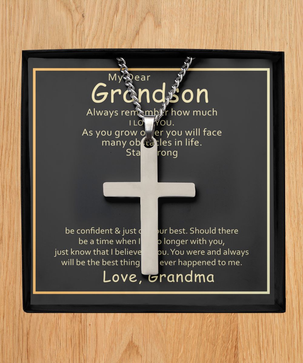 Grandson Silver Cross Necklace From Grandma, I Love You My Grandson, Grandson Gift, Grandma Gift For Grandson, My Dear Grandson