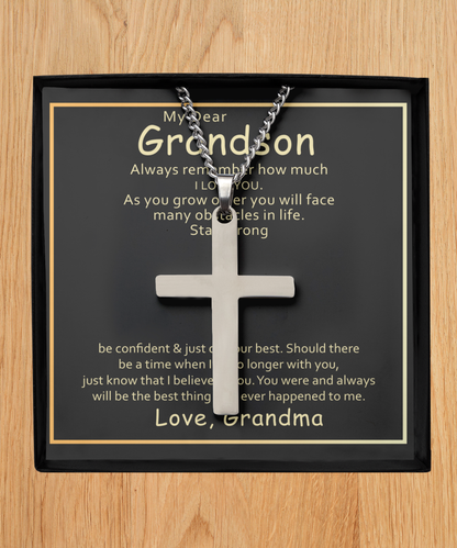 Grandson Silver Cross Necklace From Grandma, I Love You My Grandson, Grandson Gift, Grandma Gift For Grandson, My Dear Grandson