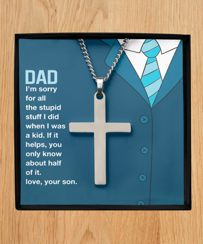 I'm Sorry Silver Cross Necklace For Dad, Gift Dad I'm Sorry From Son, Love Gift I'm Sorry Dad, Dad Sorry Message From Son