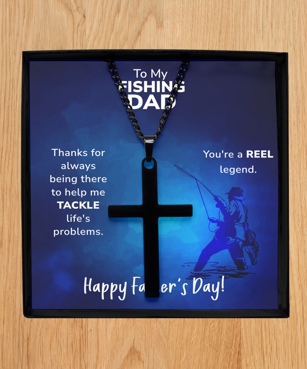 Black Cross Necklace To My Fishing Dad, Reel Legend Dad, Father's Day Gift Ideas, Best Dad Ever, Gift For Dad From Daughter