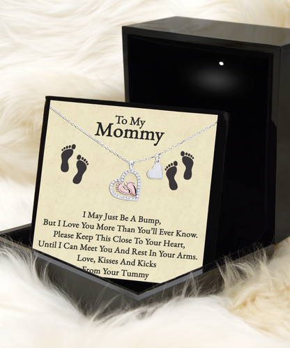 Mommy To Be Gift, Soon To Be Mommy, Pregnancy Gift, I Love You Mommy - .925 Sterling Silver Baby Feet Necklace With Heartwarming Message Card