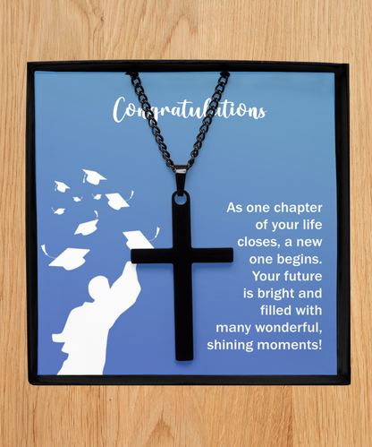 Graduation Gifts From Parents, Black Brass Cross Necklace For College Graduation, Congratulations Gift For Brother, Jewelry For Graduates, Religious Gift From Mom Dad