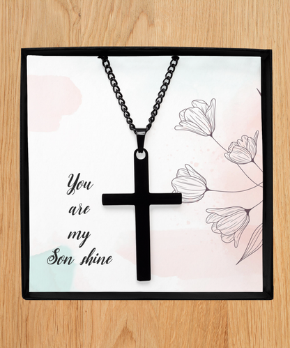 To My Son Shine, Black Cross Necklace For Son, Gift for Son From Mom, Birthday Gift Son, Mother and Son, From Dad To Son