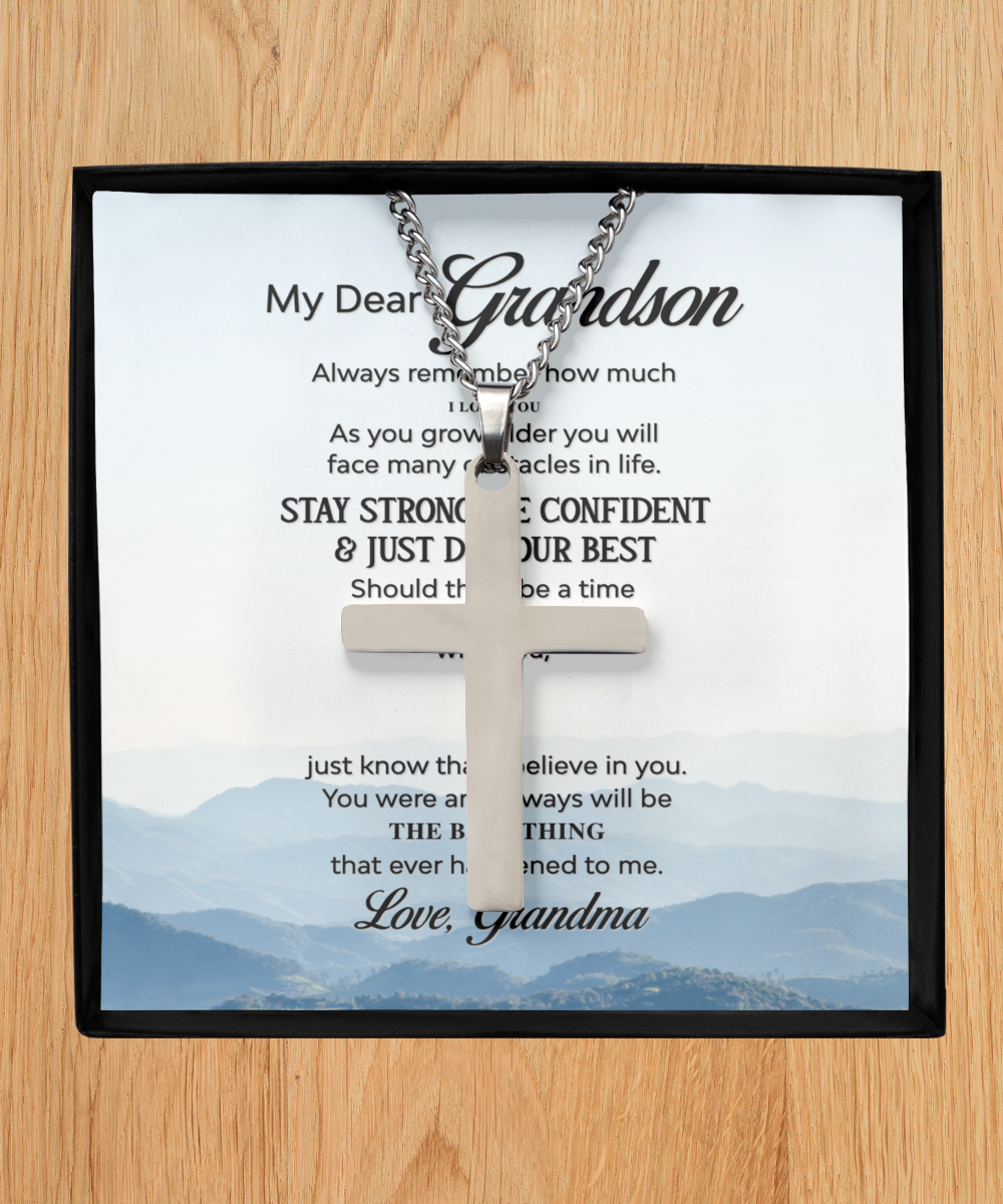 My Dear Grandson, Grandson Silver Cross Necklace From Grandma, Grandson Gift, Grandma Gift For Grandson, I Love You My Grandson