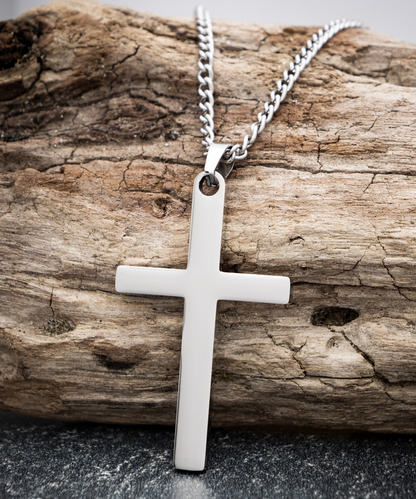 Christian Gifts For Men, Silver Cross Necklace For Him, Faith Gifts, Gift For Her, Encouragement Jewelry Message Card, Bible Verse Gift