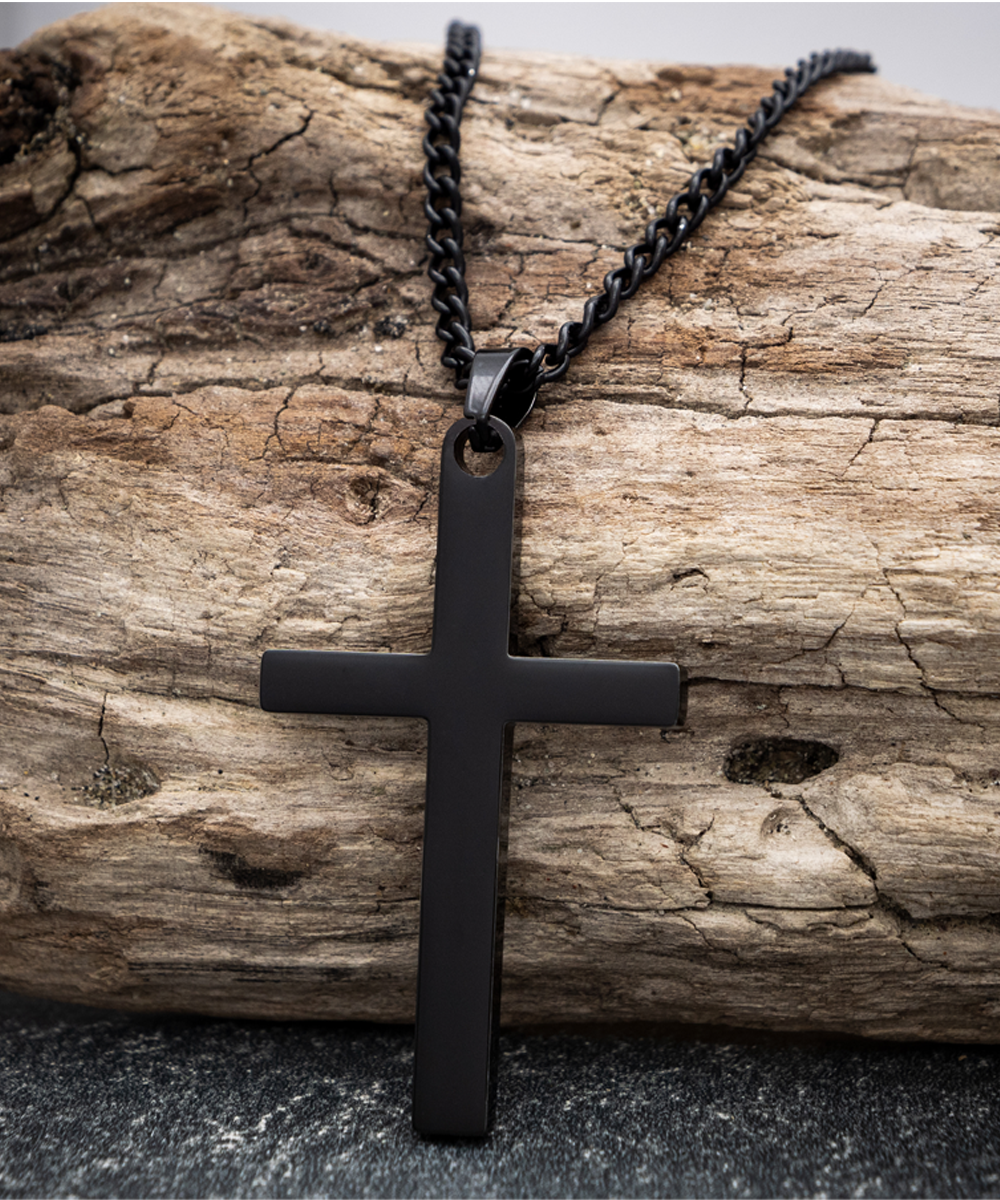 To Our Dear Grandson, Grandson Black Cross Necklace From Grandparents, Grandparents Jewelry Gift To Grandson, We Believe In You Grandson