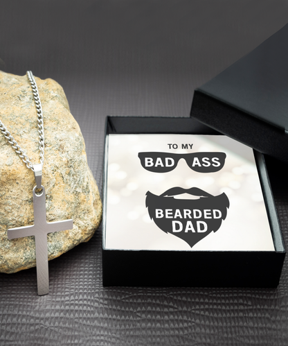 To My Badass Bearded Dad, Silver Cross Necklace For Dad, Birthday Gift From Daughter To Dad, Father's Day Gift For Him