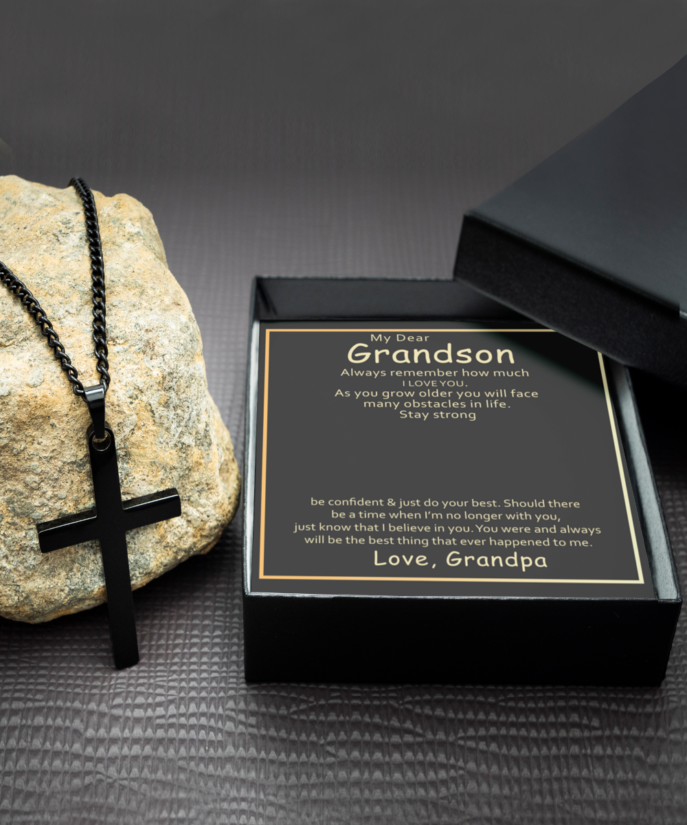 Grandson Black Cross Necklace From Grandpa, I Love You My Grandson, Grandson Gift, Grandpa Gift For Grandson, My Dear Grandson