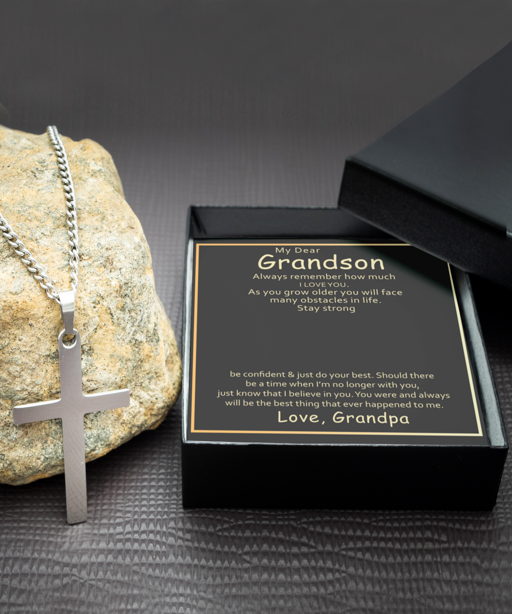 Grandson Silver Cross Necklace From Grandpa, I Love You My Grandson, Grandson Gift, Grandpa Gift For Grandson, My Dear Grandson