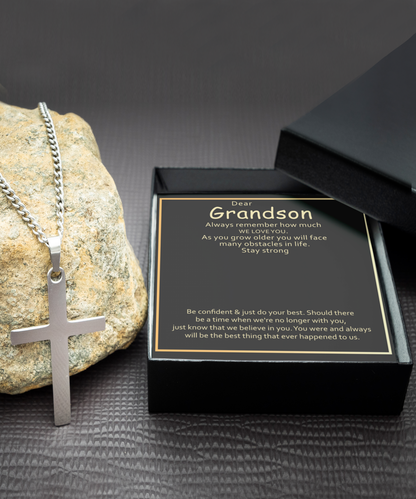 To Our Dear Grandson, Grandson Silver Cross Necklace From Grandparents, Grandparents Jewelry Gift To Grandson, We Believe In You Grandson