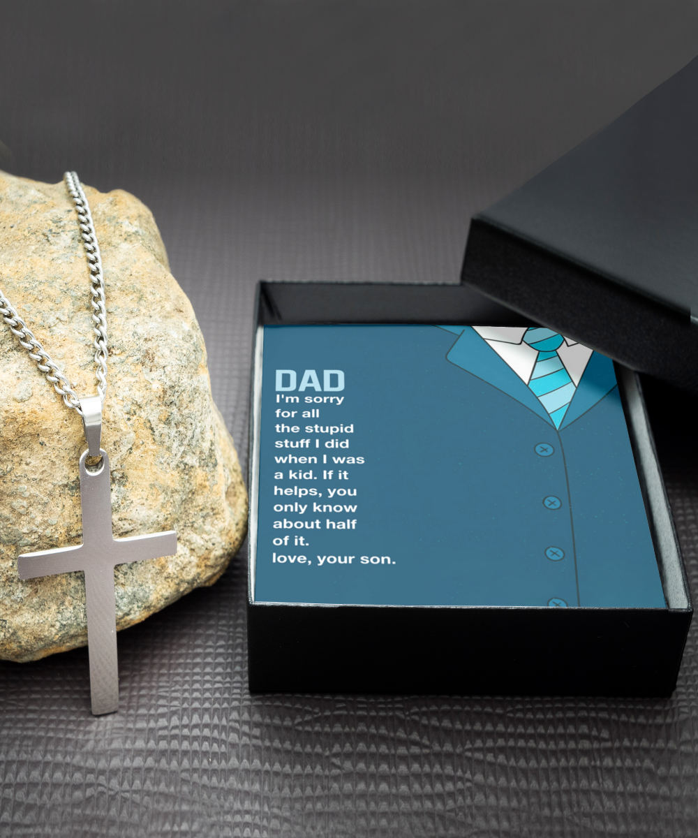 I'm Sorry Silver Cross Necklace For Dad, Gift Dad I'm Sorry From Son, Love Gift I'm Sorry Dad, Dad Sorry Message From Son