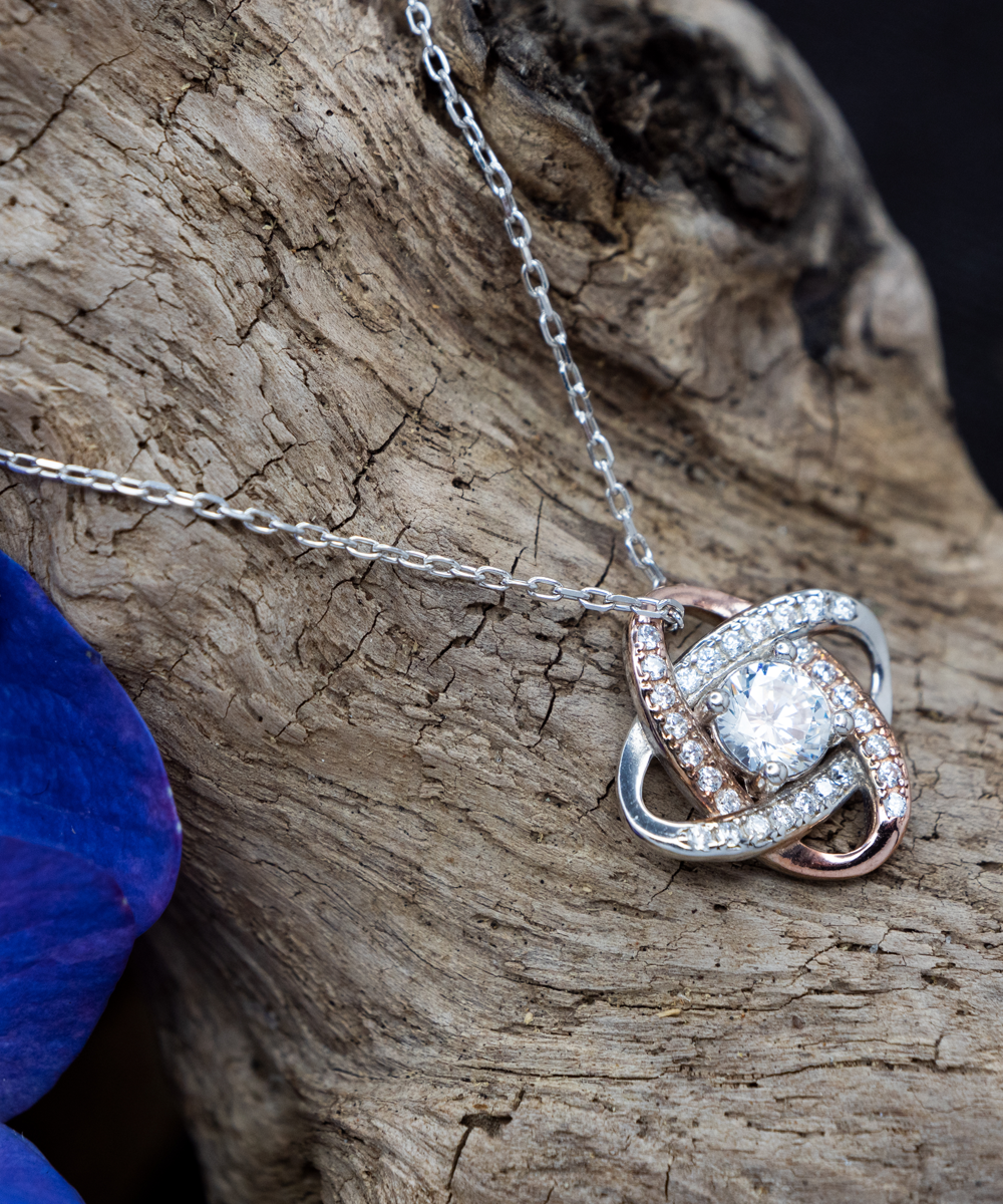 Gift For Mother In Law, From Daughter In Law, Grateful To Be Part Of The Family - .925 Sterling Silver Love Knot Rose Gold Necklace With Thank You Message Card